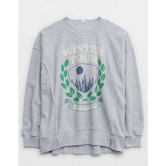 Aerie Winter Tour Cozy Crew Grey Long sleeve Sweatshirt medium - Picture 3 of 3